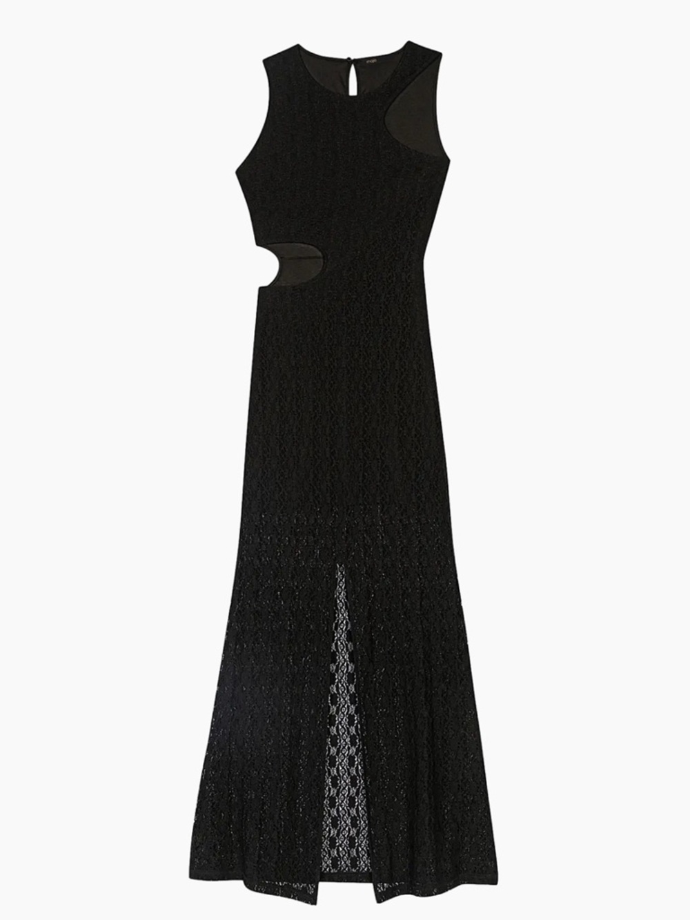 Maje Black Cutout Maxi Dress | Side Slit Mesh Hem | Sexy Evening Event Dress S